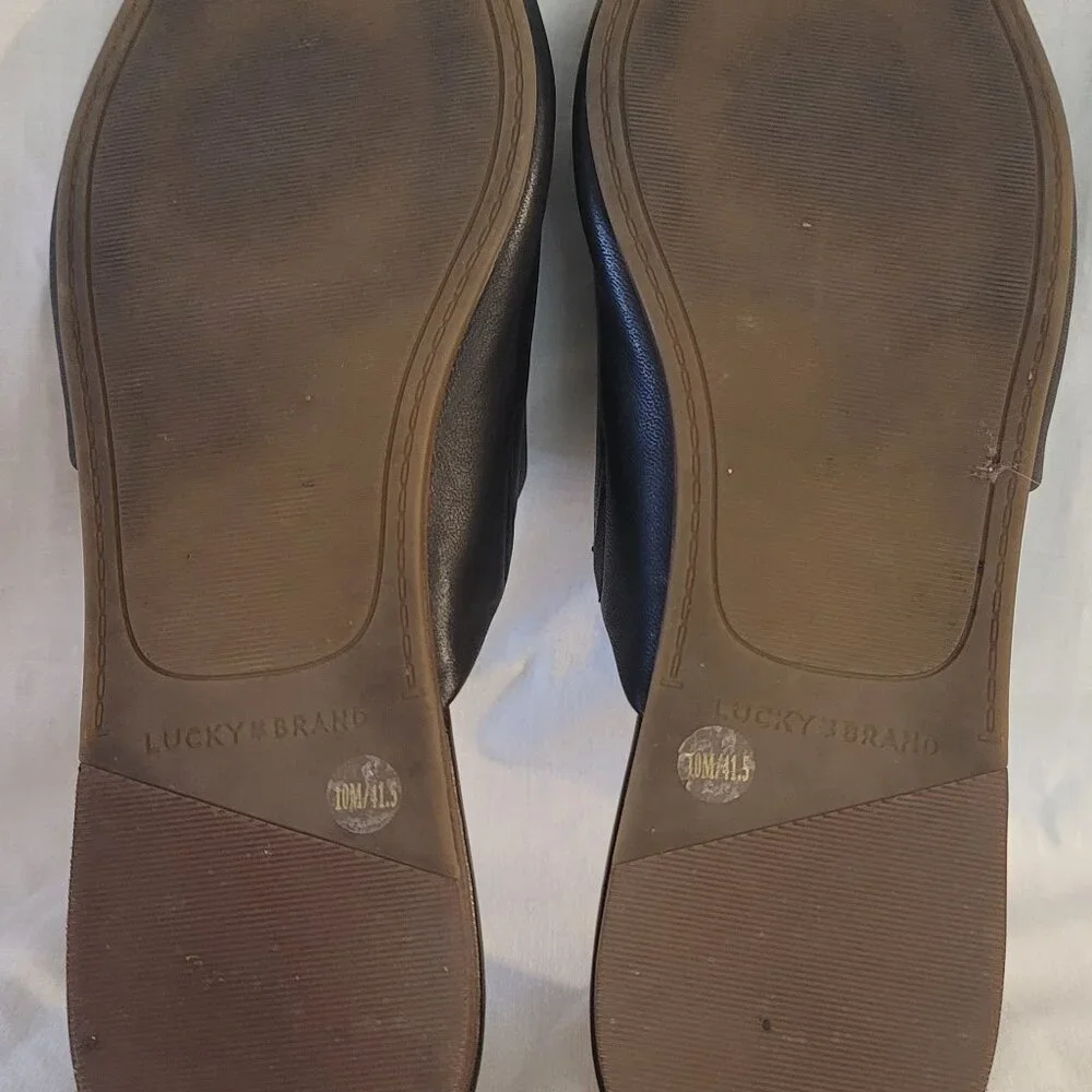 Lucky Brand Bairey Black Leather Pointed Toe Mules Slip-On Flats Women’s Size 10 - Picture 6 of 6